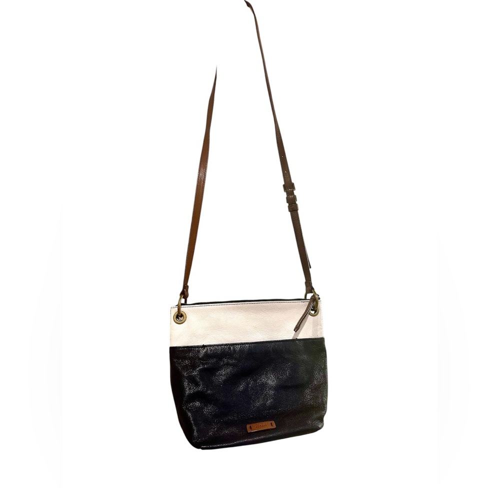 Fossil Black and Cream Crossbody Bag with Color-Blocked Design, brown strap